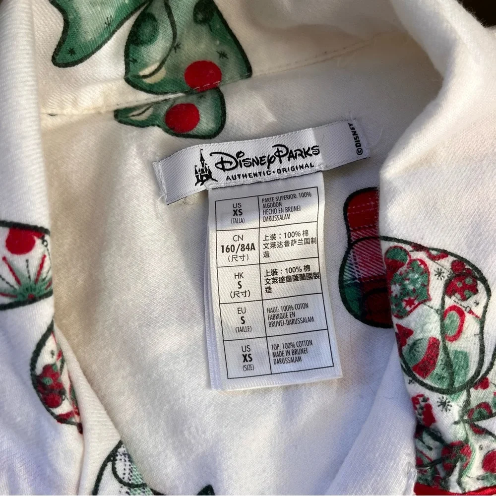 Disney Parks Christmas Flannel Pajama Set with Green and Red Holiday Bows - Picture 3 of 12